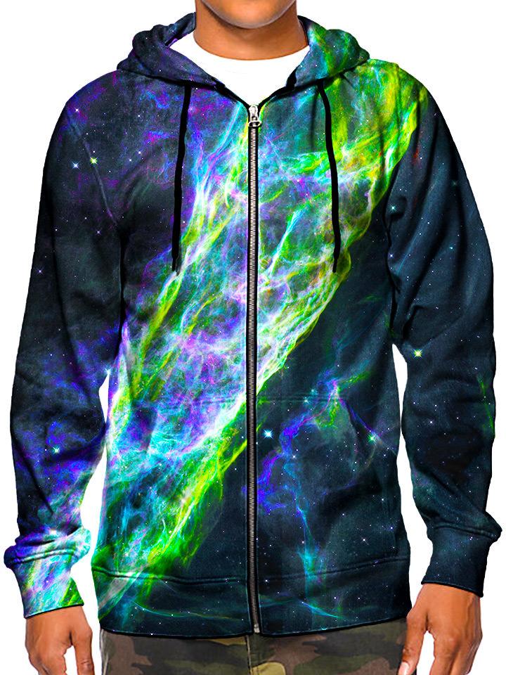 Neon Green Nebula Galaxy Zip Up Hoodie GratefullyDyed Apparel Boogie Threads