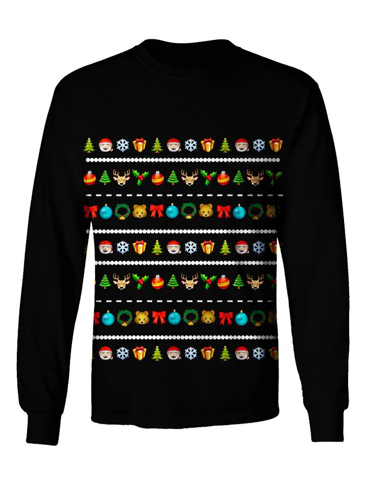 Cute Emoji Christmas Longsleeve Crew Neck