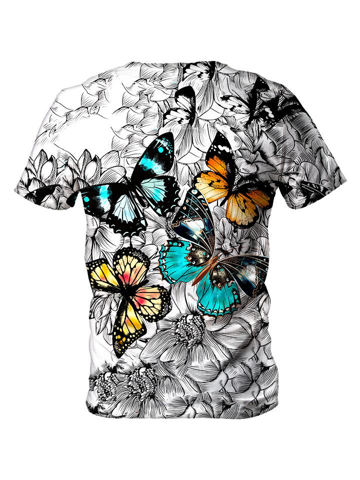 Back view of all over print psychedelic floral insect t shirt by Gratefully Dyed Apparel. 